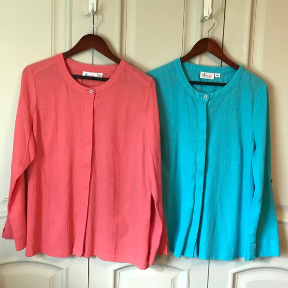 Tops Set Of 2 Crinkle Gauze Top Roll Tab Sleeve Shirts Poshmark